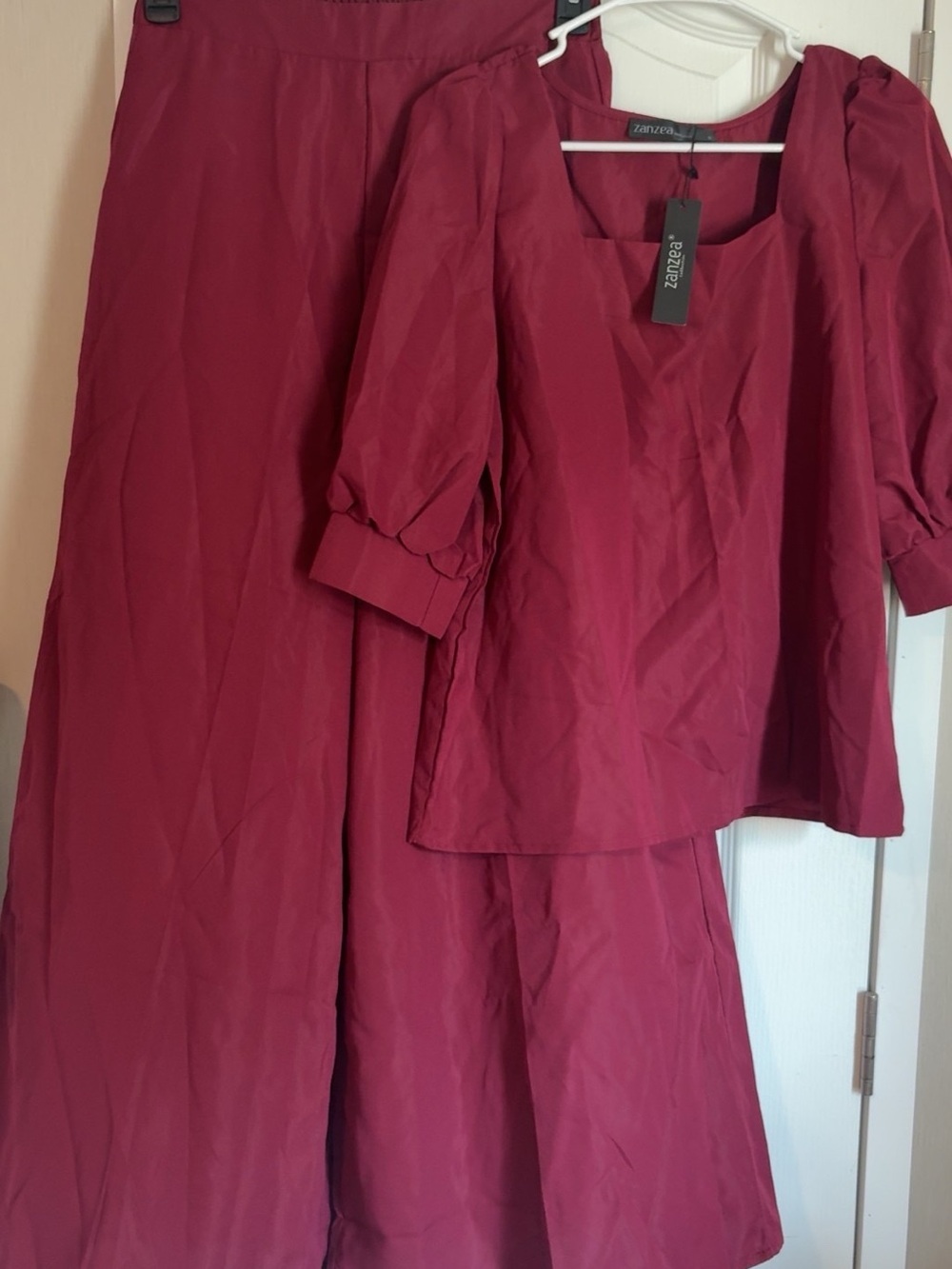 Zanzea Women's Wine Red Two-Piece pant set